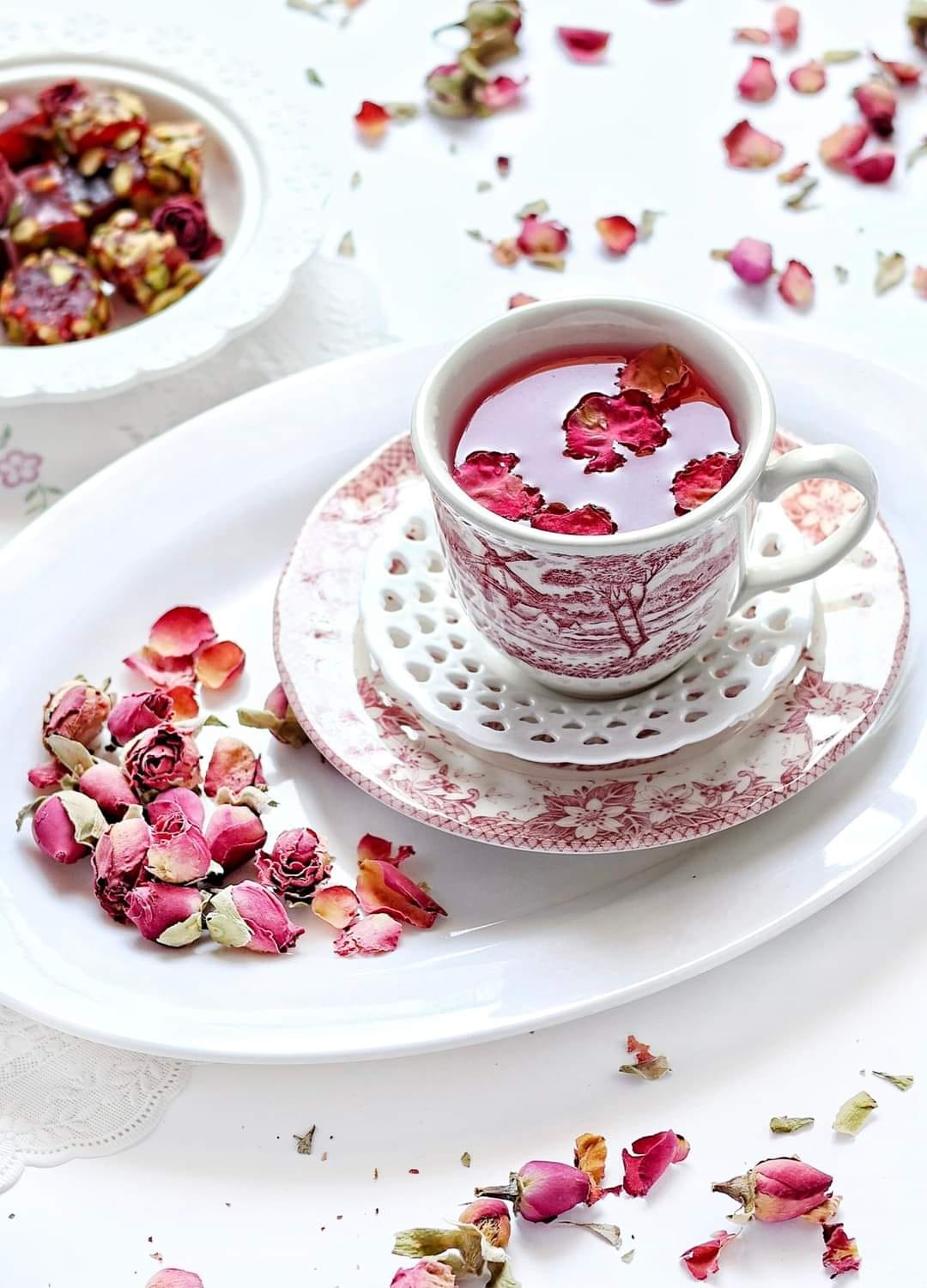 Flowers inside a tea cup